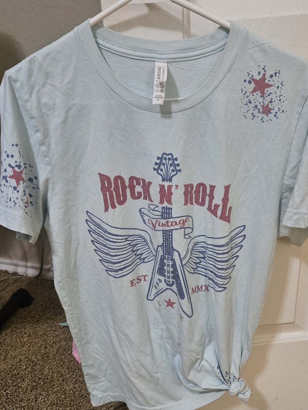Bella Canvas Light Blue Rock N' Roll Graphic Tee with Red & Navy Accents